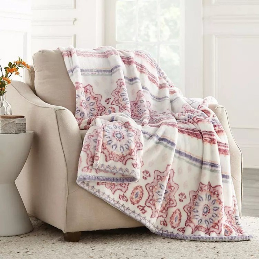Member's Mark Soraya Medallion Plush Fleece Throw Blanket Boho Mandala 60" x 70"